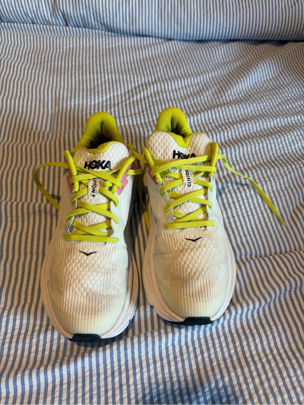 Hoka Kids Sneakers - White with Neon Yellow Accents